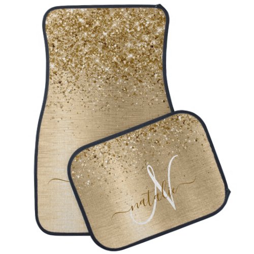 Faux Gold Brushed Metal Glitter Print Monogram Nam Car Floor Mat