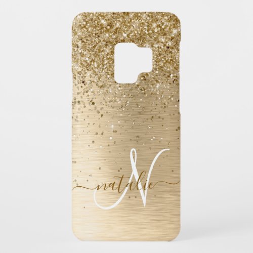 Faux Gold Brushed Metal Glitter Print Monogram Nam Case_Mate Samsung Galaxy S9 Case
