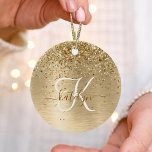 Faux Gold Brushed Metal Glitter Print Monogram Nam Ceramic Ornament<br><div class="desc">Easily personalize this trendy chic ornament design featuring pretty gold sparkling faux glitter on a gold brushed metallic background.</div>