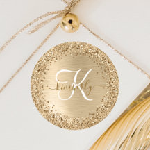 Faux Gold Brushed Metal Glitter Print Monogram Nam