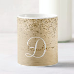 Faux Gold Brushed Metal Glitter Print Monogram Nam Coffee Mug<br><div class="desc">Easily personalize this trendy chic coffee mug design featuring pretty gold sparkling glitter on a gold brushed metallic background.</div>