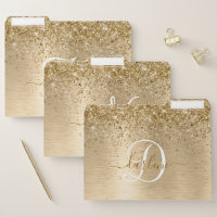 Faux Gold Brushed Metal Glitter Print Monogram Nam