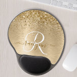 Faux Gold Brushed Metal Glitter Print Monogram Nam Gel Mouse Pad<br><div class="desc">Easily personalize this trendy chic mouse pad design featuring pretty gold sparkling glitter on a gold brushed metallic background.</div>