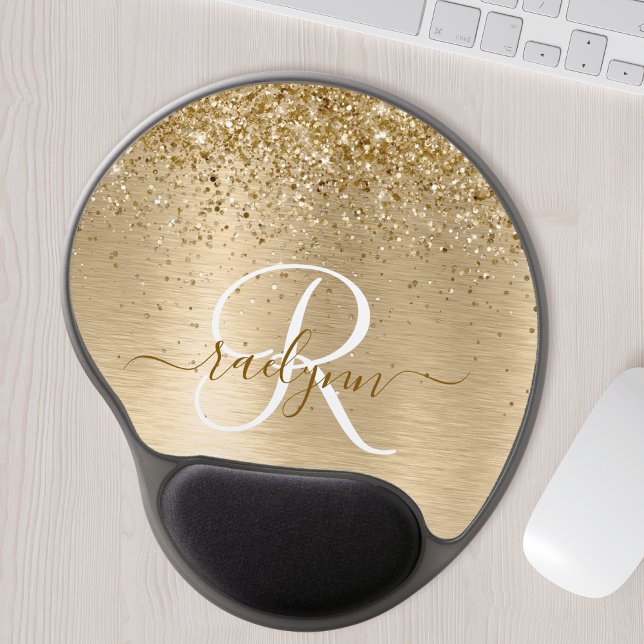 Faux Gold Brushed Metal Glitter Print Monogram Nam Gel Mouse Pad (Creator Uploaded)