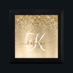 Faux Gold Brushed Metal Glitter Print Monogram Nam Gift Box<br><div class="desc">Easily personalize this trendy chic gift box design featuring pretty gold sparkling glitter on a gold brushed metallic background.</div>