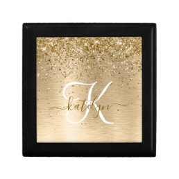 Faux Gold Brushed Metal Glitter Print Monogram Nam Gift Box