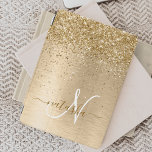 Faux Gold Brushed Metal Glitter Print Monogram Nam iPad Air Cover<br><div class="desc">Easily personalize this trendy chic ipad cover design featuring pretty gold sparkling glitter on a gold brushed metallic background.</div>