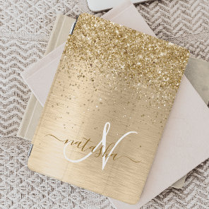 Faux Gold Brushed Metal Glitter Print Monogram Nam iPad Mini Cover