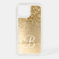 Faux Gold Brushed Metal Glitter Print Monogram Nam