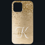 Faux Gold Brushed Metal Glitter Print Monogram Nam iPhone 12 Pro Max Case<br><div class="desc">Easily personalize this trendy chic iPhone case design featuring pretty gold sparkling glitter on a gold brushed metallic background.</div>