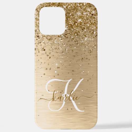 Faux Gold Brushed Metal Glitter Print Monogram Nam iPhone 12 Pro Max Case