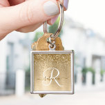 Faux Gold Brushed Metal Glitter Print Monogram Nam Keychain<br><div class="desc">Easily personalize this trendy chic keychain design featuring pretty gold sparkling glitter on a gold brushed metallic background.</div>