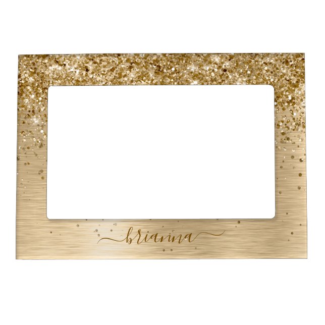 Faux Gold Brushed Metal Glitter Print Monogram Nam Magnetic Frame (Front)