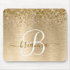 Faux Gold Brushed Metal Glitter Print Monogram Nam
