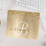 Faux Gold Brushed Metal Glitter Print Monogram Nam Mouse Pad<br><div class="desc">Easily personalize this trendy chic mouse pad design featuring pretty gold sparkling glitter on a gold brushed metallic background.</div>