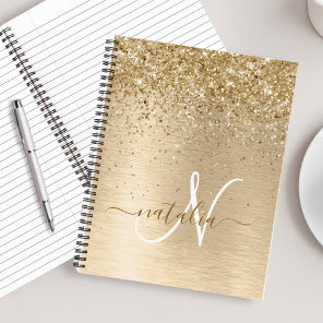 Faux Gold Brushed Metal Glitter Print Monogram Nam Notebook