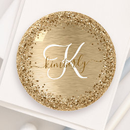 Faux Gold Brushed Metal Glitter Print Monogram Nam Paperweight