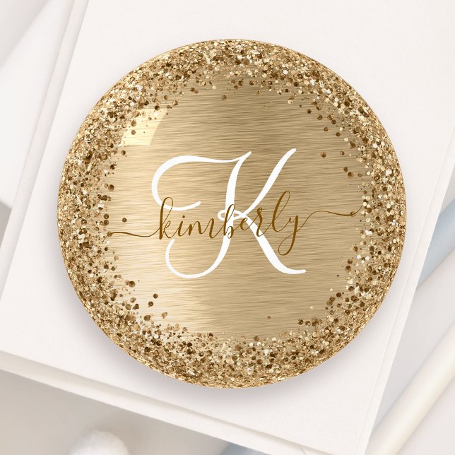 Faux Gold Brushed Metal Glitter Print Monogram Nam Paperweight (Creator Uploaded)