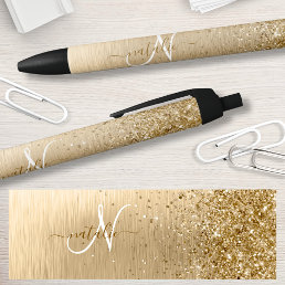 Faux Gold Brushed Metal Glitter Print Monogram Nam Pen