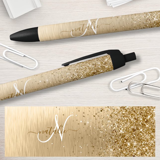 Faux Gold Brushed Metal Glitter Print Monogram Nam Pen (Creator Uploaded)