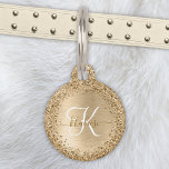 Faux Gold Brushed Metal Glitter Print Monogram Nam Pet ID Tag<br><div class="desc">Easily personalize this trendy chic pet ID tag design featuring pretty gold sparkling glitter on a gold brushed metallic background.</div>