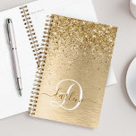 Faux Gold Brushed Metal Glitter Print Monogram Nam Planner<br><div class="desc">Easily personalize this trendy chic planner design featuring pretty gold sparkling glitter on a gold brushed metallic background.</div>