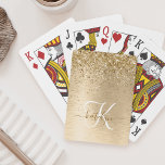 Faux Gold Brushed Metal Glitter Print Monogram Nam Poker Cards<br><div class="desc">Easily personalize this trendy chic playing cards design featuring pretty gold sparkling faux glitter on a gold brushed metallic background.</div>