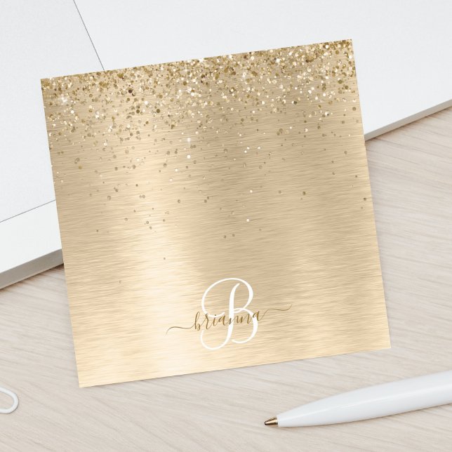 Faux Gold Brushed Metal Glitter Print Monogram Nam Post-it Notes (Creator Uploaded)