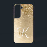 Faux Gold Brushed Metal Glitter Print Monogram Nam Samsung Galaxy S22 Case<br><div class="desc">Easily personalize this trendy chic phone case design featuring pretty gold sparkling glitter on a gold brushed metallic background.</div>