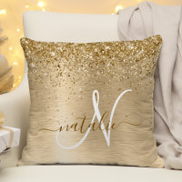 Faux Gold Brushed Metal Glitter Print Monogram Nam