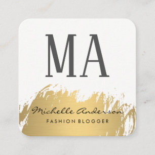 Faux Gold Brushed Monogram Variation Square Business Card