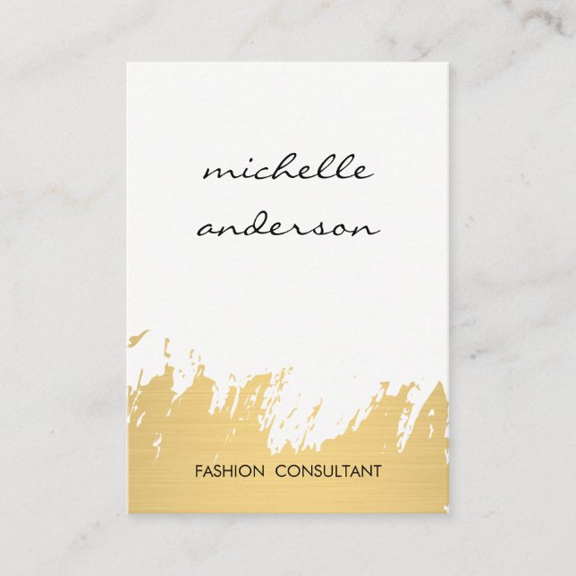Faux Gold Brushed White Gray Business Card (Front)