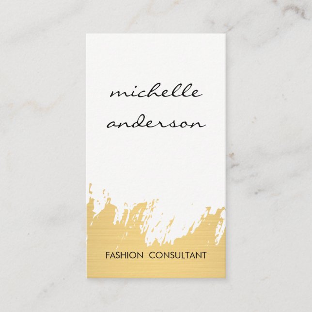 Faux Gold Brushed White Gray Business Card (Front)