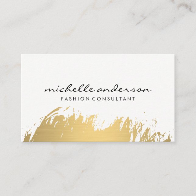 Faux Gold Brushed White Gray Business Card (Front)