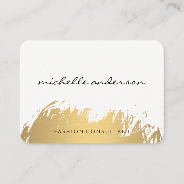 Faux Gold Brushed White Gray Business Card (Front)