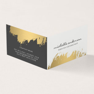 Faux Gold Brushed White Gray Business Card
