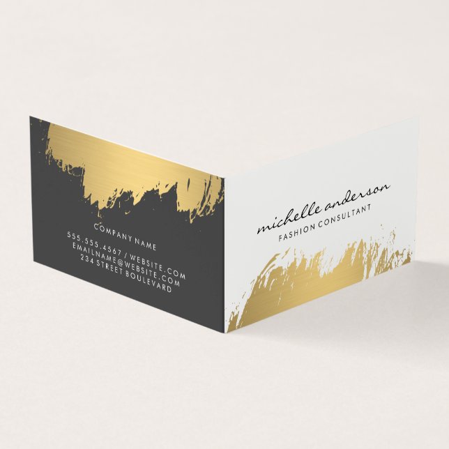 Faux Gold Brushed White Gray Business Card (Outside)