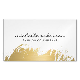 Faux Gold Brushed White Gray Business Card Magnet