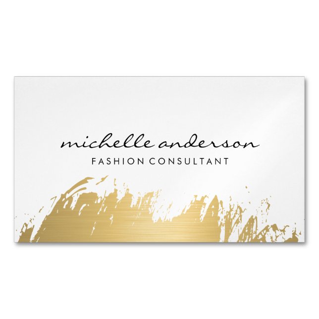Faux Gold Brushed White Gray Business Card Magnet (Front)