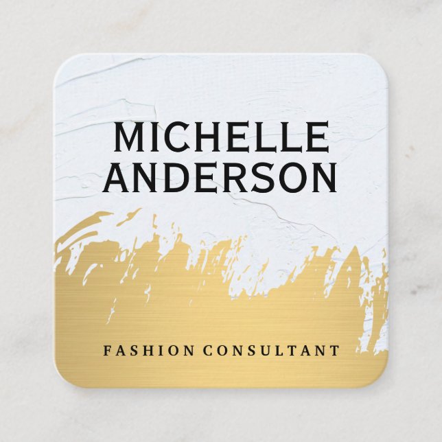 Faux Gold Brushed White Gray | Fashion Stylish Square Business Card (Front)