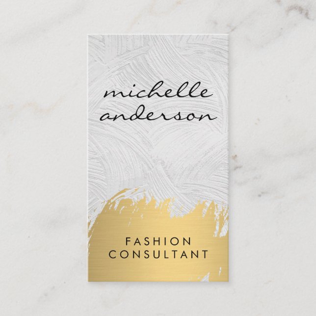 Faux Gold Brushed White Gray | Fashionista Business Card (Front)