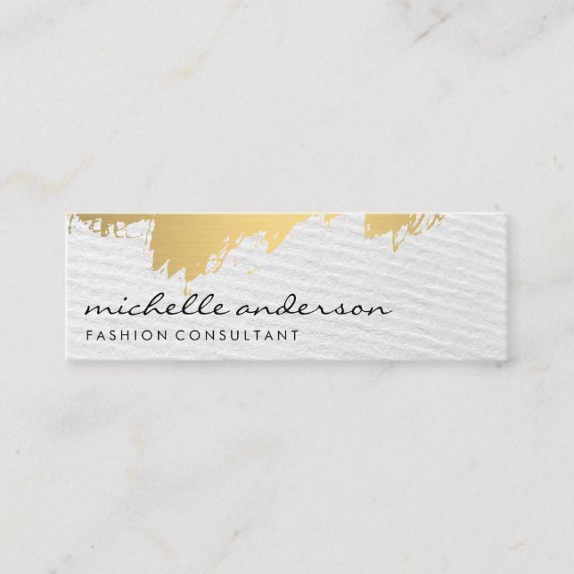 Faux Gold Brushed White Gray / Paper Texture Mini Business Card (Front)