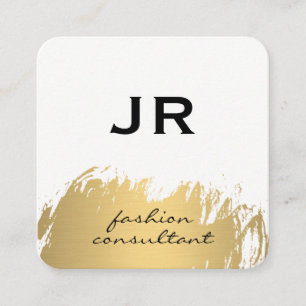 Faux Gold Brushed White Gray Square Business Card