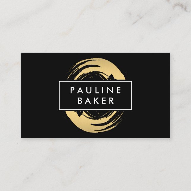 Faux Gold Brushed with Black White Label Business Card (Front)