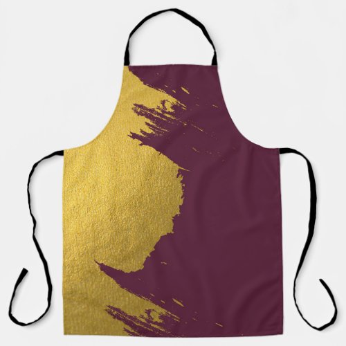 Faux Gold Brushstrokes with Burgundy Background Apron