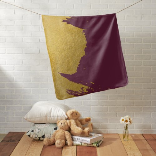 Faux Gold Brushstrokes with Burgundy Background Baby Blanket