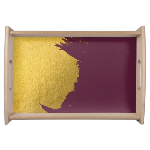 Faux Gold Brushstrokes with Burgundy Background Serving Tray