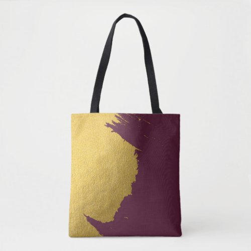 Faux Gold Brushstrokes with Burgundy Background Tote Bag
