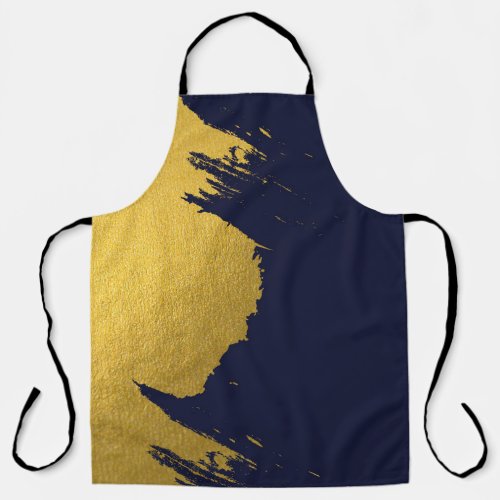 Faux Gold Brushstrokes with Navy Blue Background Apron