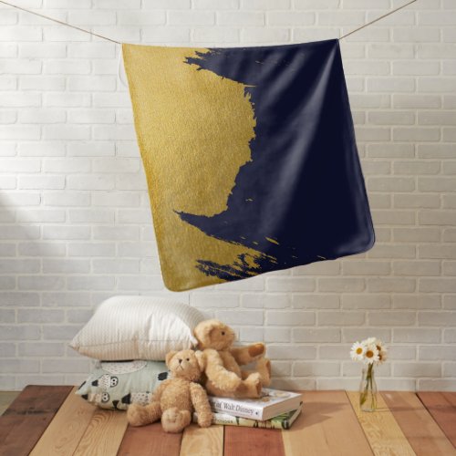 Faux Gold Brushstrokes with Navy Blue Background Baby Blanket